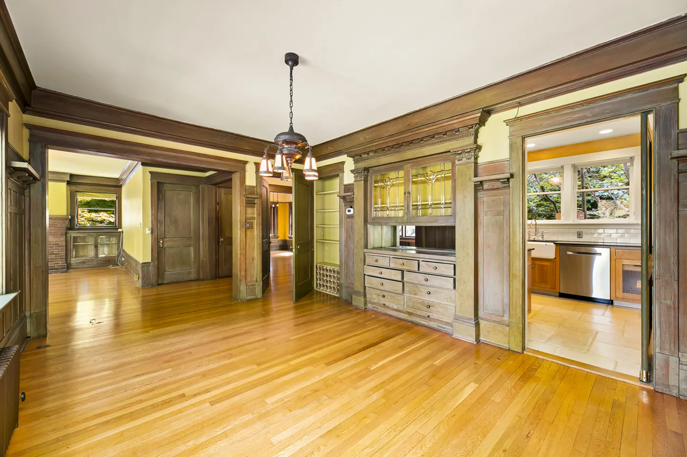 Interior with restored original woodwork and built-ins