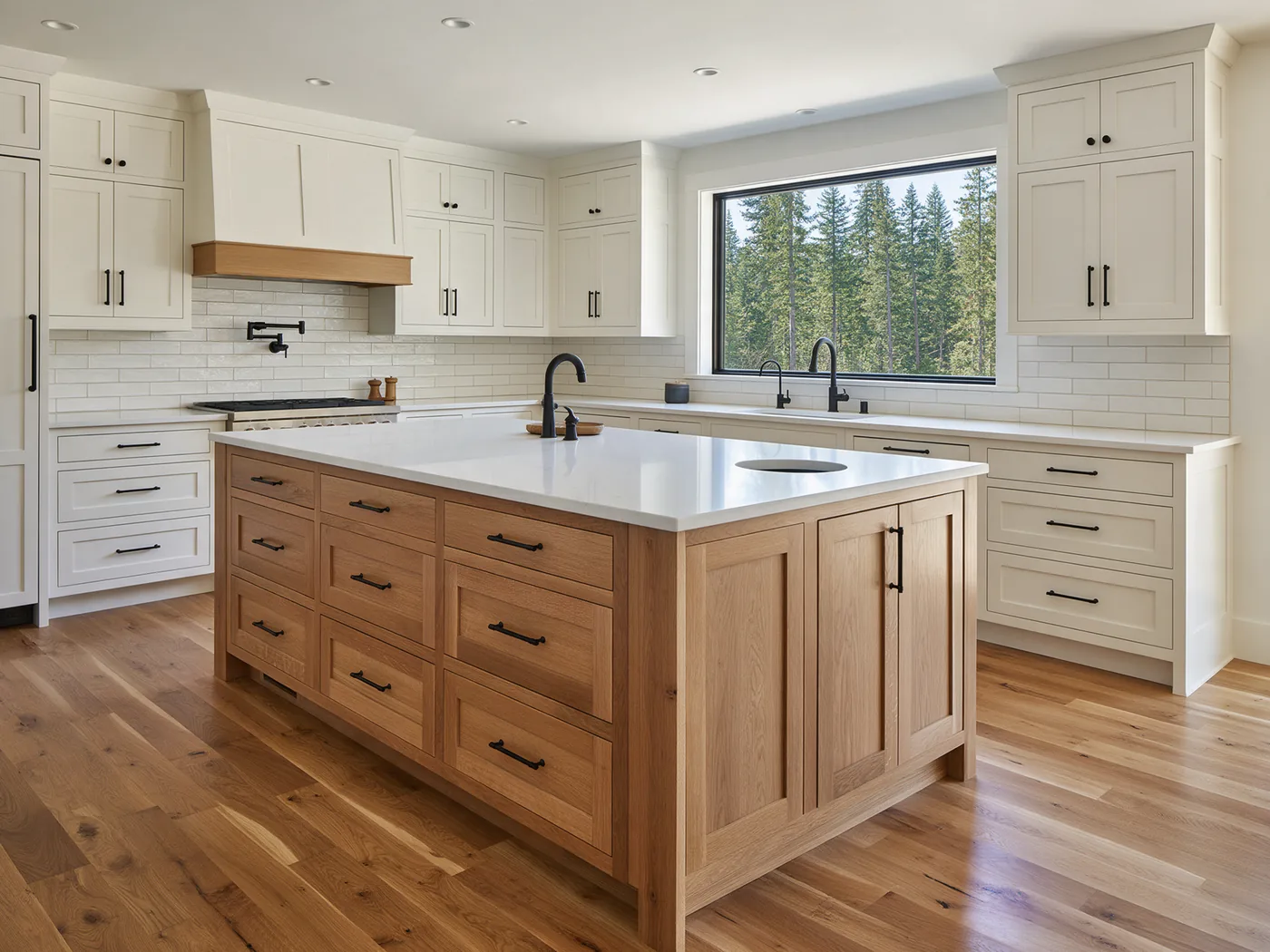 Modern craftsman kitchen remodel with custom cabinets and a quartz island